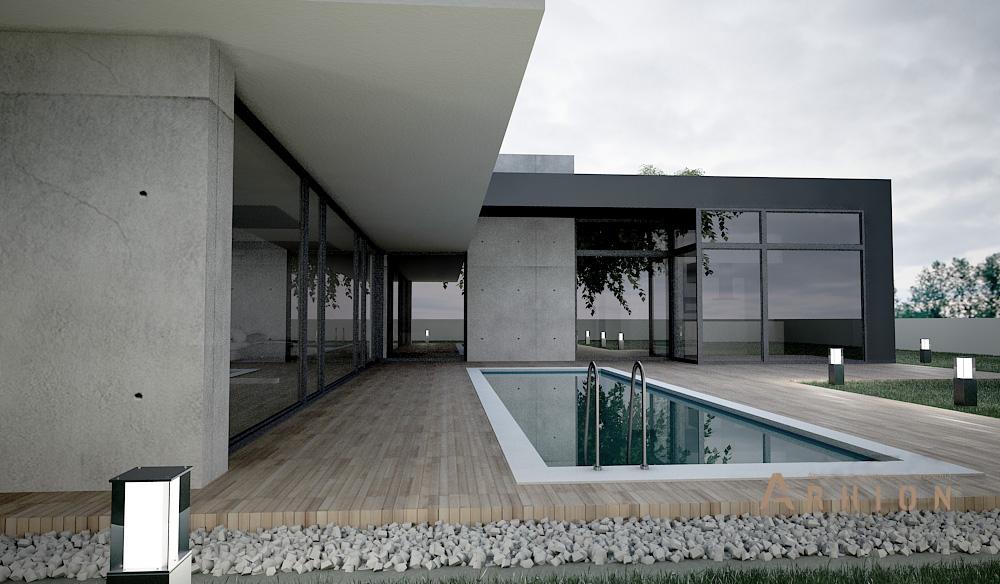 1. Проект одноэтажного дома в стиле минимализм с плоской кровлей , N-193, площадью - 800 кв