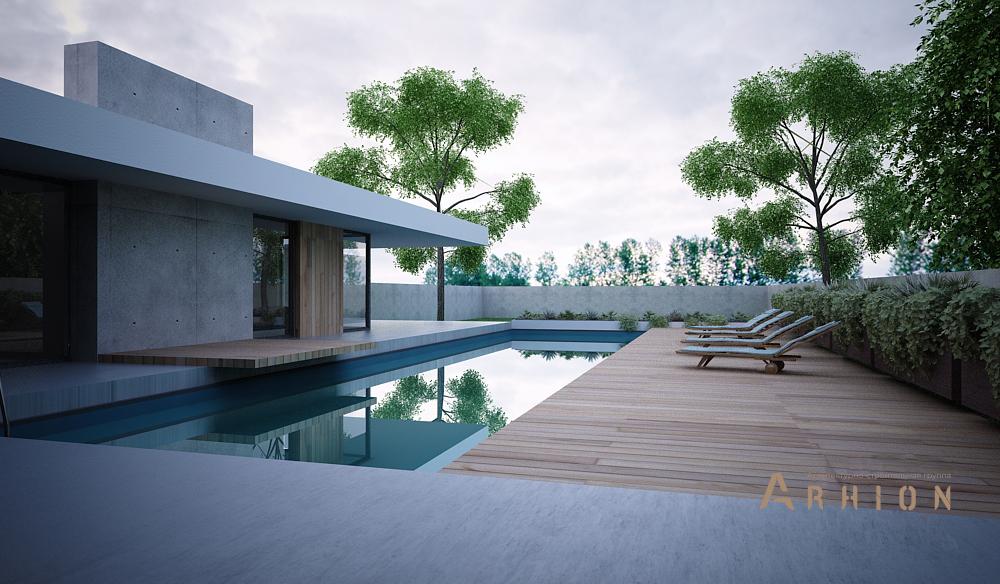 2. Проект одноэтажного дома в стиле минимализм с плоской кровлей , N-213, площадью - 600 кв