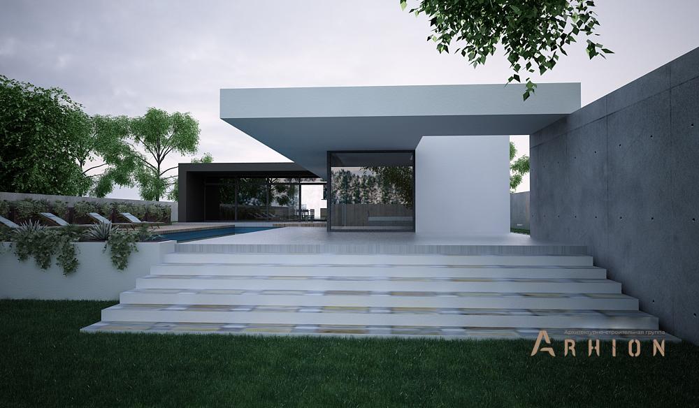 7. Проект одноэтажного дома в стиле минимализм с плоской кровлей , N-213, площадью - 600 кв