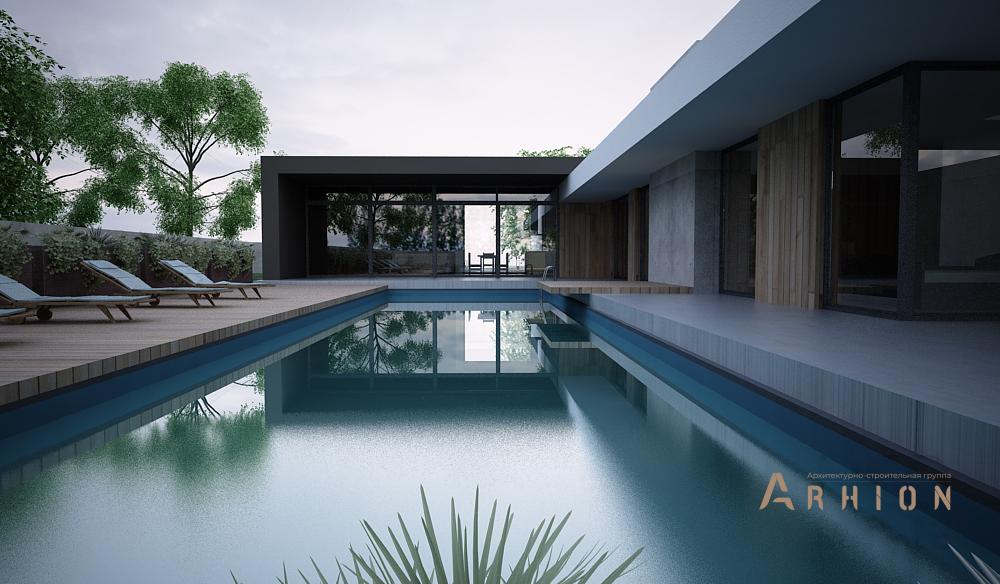 1. Проект одноэтажного дома в стиле минимализм с плоской кровлей , N-213, площадью - 600 кв