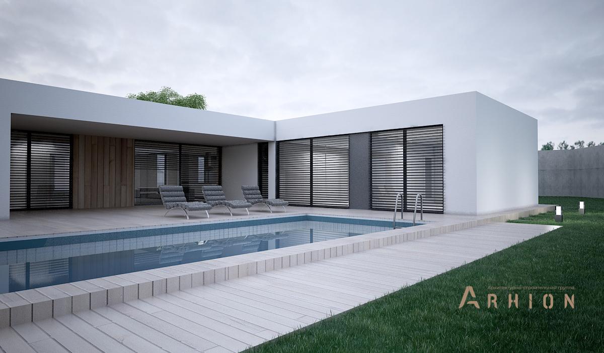 2. Проект одноэтажного дома в стиле хай-тек с плоской кровлей , N-217, площадью - 230 кв c терассой, гаражом