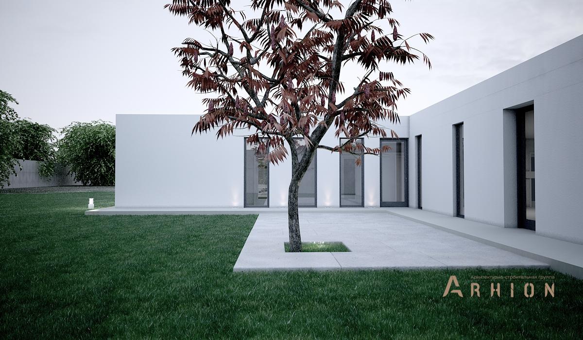 3. Проект одноэтажного дома в стиле хай-тек с плоской кровлей , N-217, площадью - 230 кв c терассой, гаражом