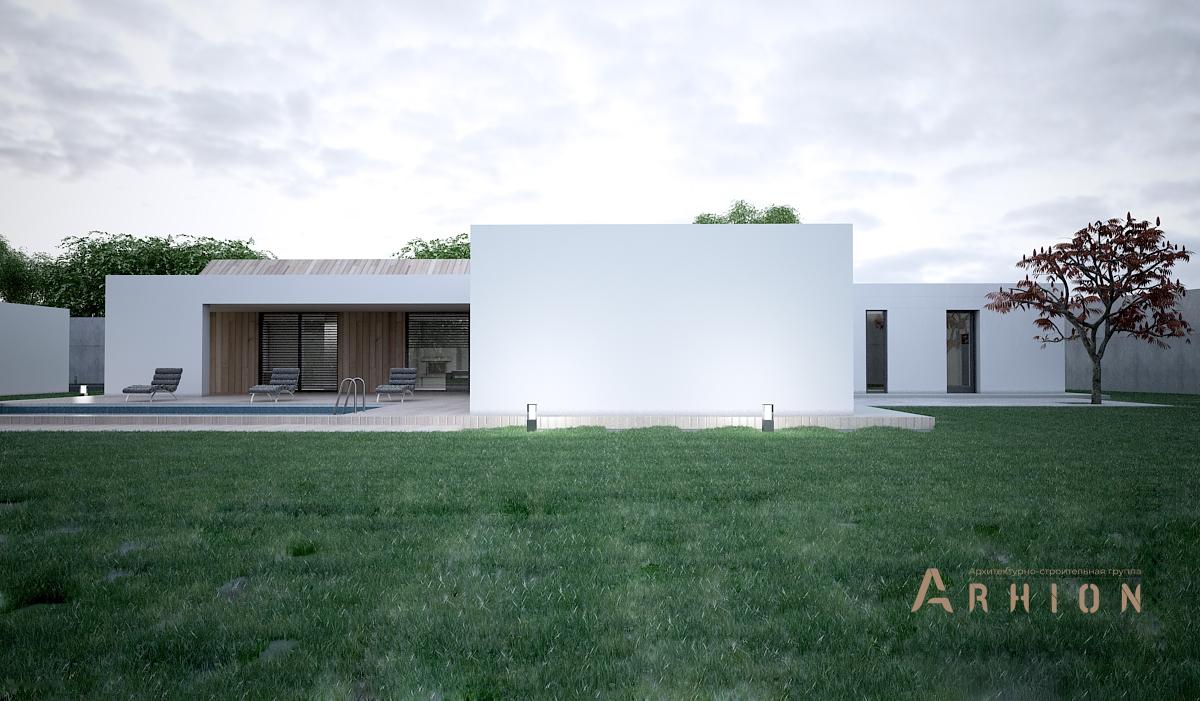 10. Проект одноэтажного дома в стиле хай-тек с плоской кровлей , N-217, площадью - 230 кв c терассой, гаражом