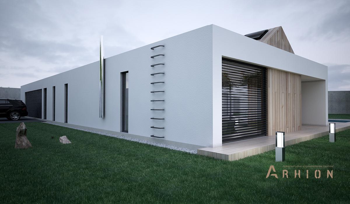 5. Проект одноэтажного дома в стиле хай-тек с плоской кровлей , N-217, площадью - 230 кв c терассой, гаражом