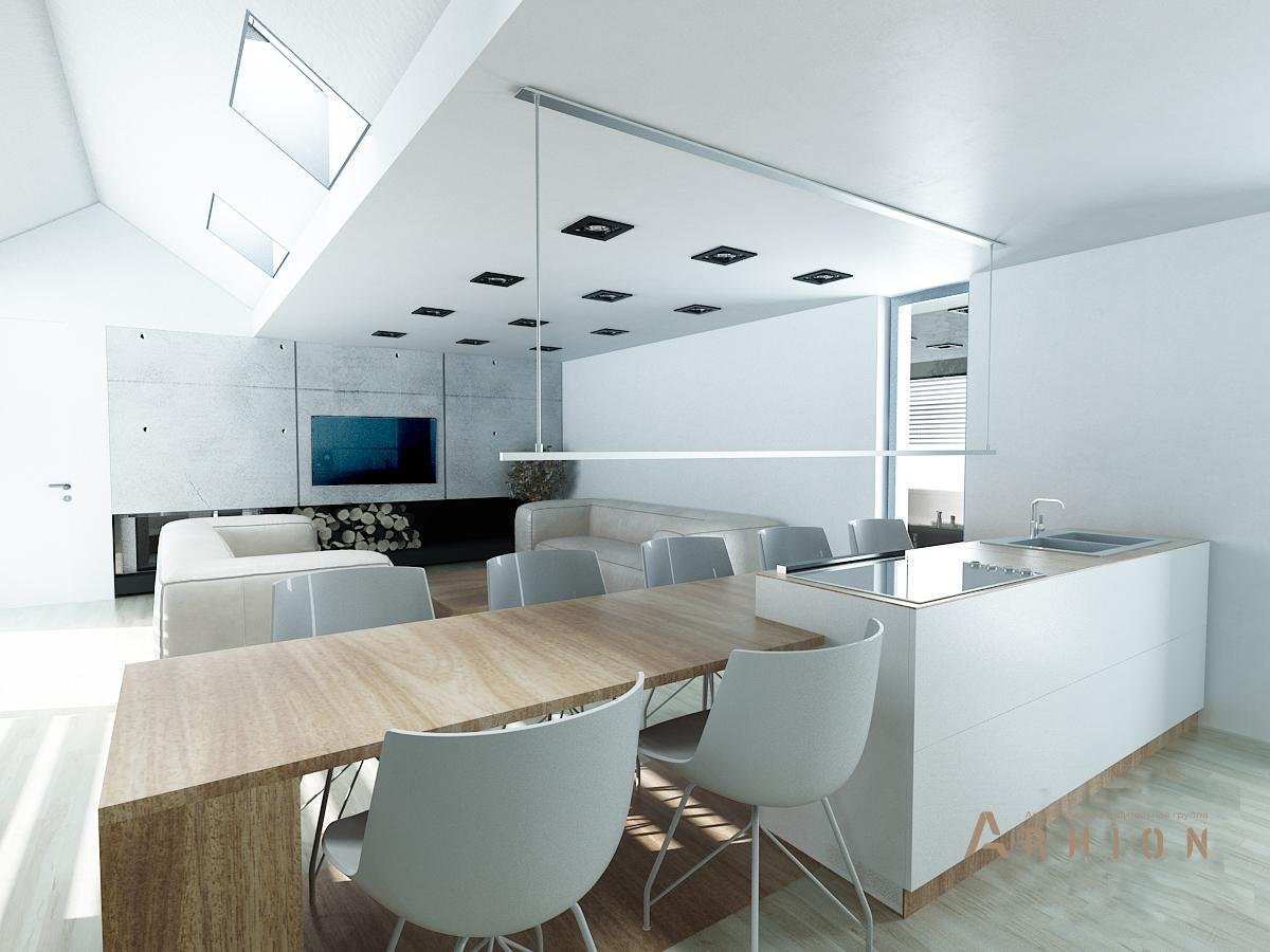 7. Проект одноэтажного дома в стиле хай-тек с плоской кровлей , N-217, площадью - 230 кв c терассой, гаражом