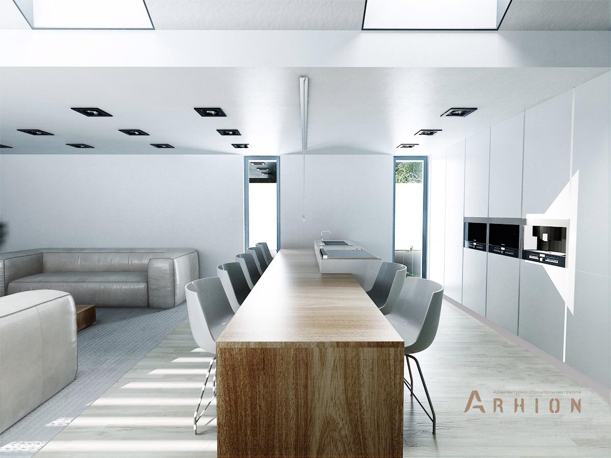 8. Проект одноэтажного дома в стиле хай-тек с плоской кровлей , N-217, площадью - 230 кв c терассой, гаражом