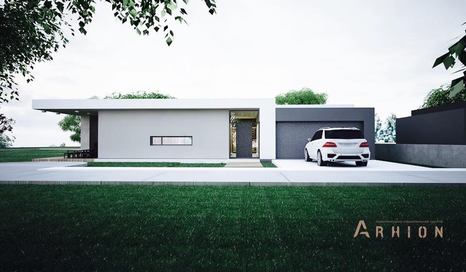 10. Проект одноэтажного дома в стиле хай-тек с плоской кровлей , N-243, площадью - 200 кв c терассой, гаражом