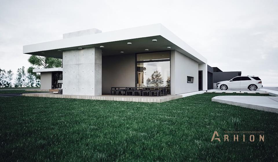 17. Проект одноэтажного дома в стиле хай-тек с плоской кровлей , N-243, площадью - 200 кв c терассой, гаражом