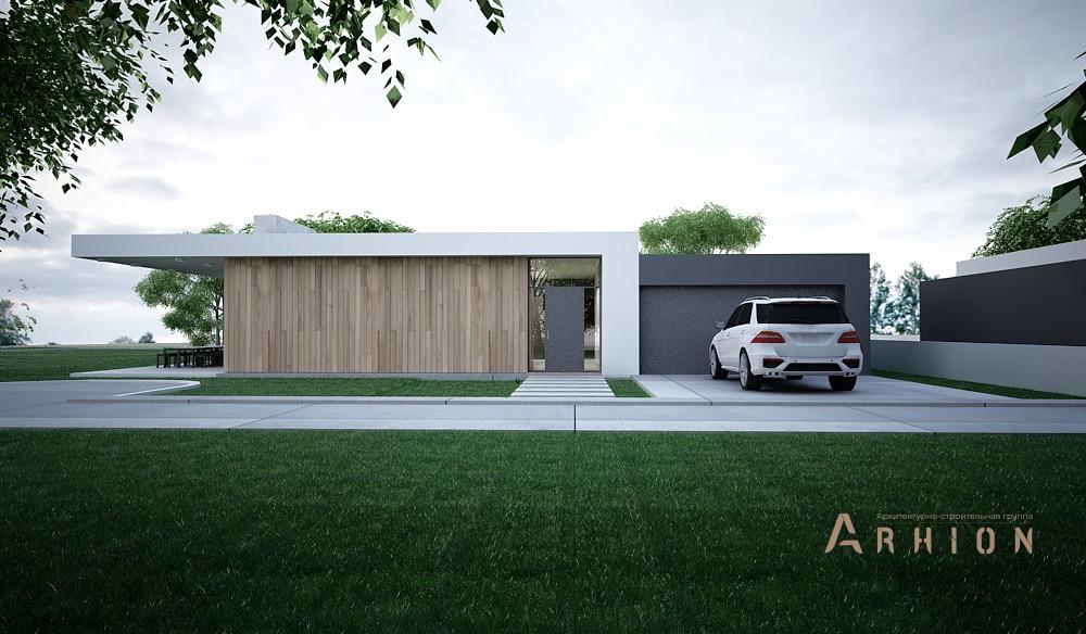 2. Проект одноэтажного дома в стиле хай-тек с плоской кровлей , N-243, площадью - 200 кв c терассой, гаражом