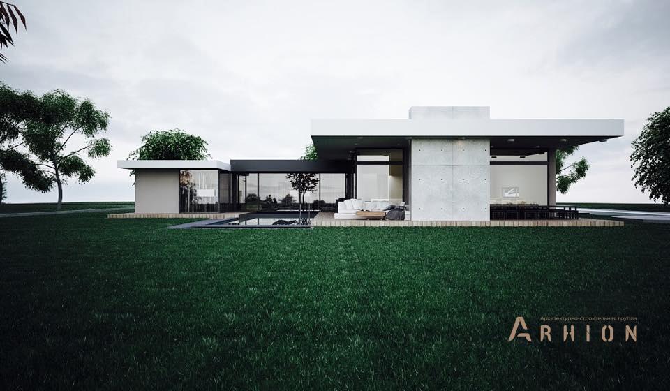 20. Проект одноэтажного дома в стиле хай-тек с плоской кровлей , N-243, площадью - 200 кв c терассой, гаражом