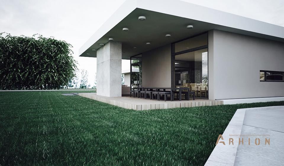 22. Проект одноэтажного дома в стиле хай-тек с плоской кровлей , N-243, площадью - 200 кв c терассой, гаражом