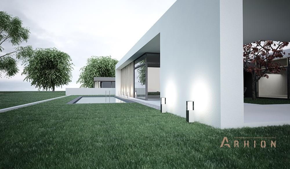 6. Проект одноэтажного дома в стиле хай-тек с плоской кровлей , N-243, площадью - 200 кв c терассой, гаражом