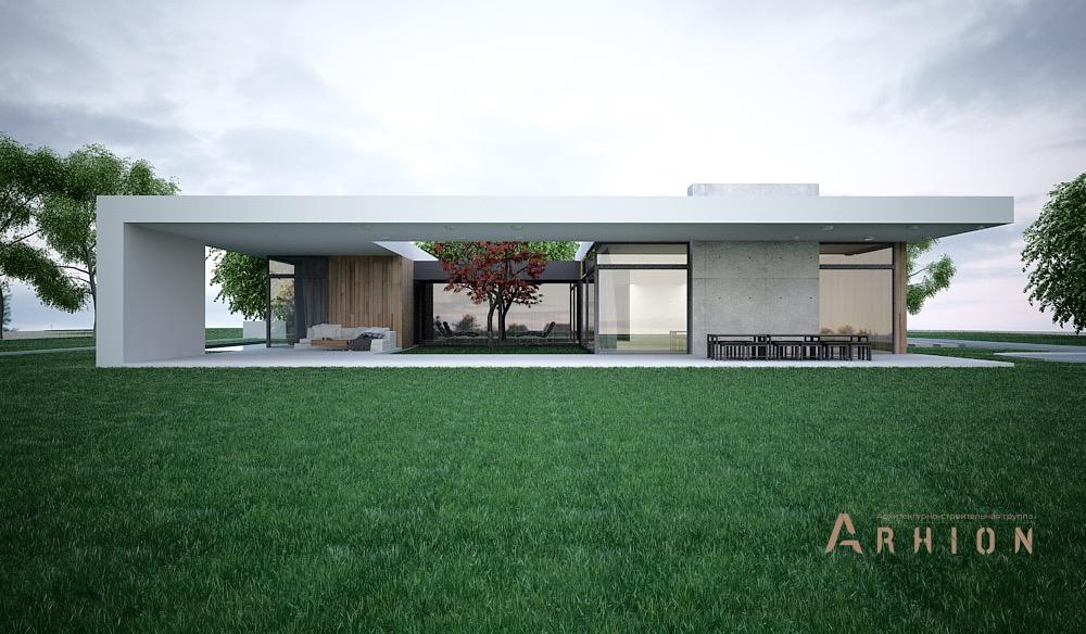 1. Проект одноэтажного дома в стиле хай-тек с плоской кровлей , N-243, площадью - 200 кв c терассой, гаражом