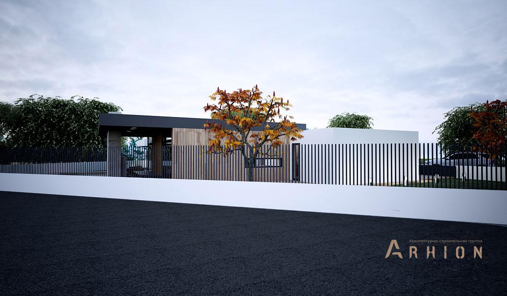 2. Проект одноэтажного дома в стиле хай-тек с плоской кровлей , N-245, площадью - 244 кв c терассой, гаражом