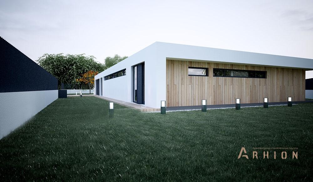 4. Проект одноэтажного дома в стиле хай-тек с плоской кровлей , N-245, площадью - 244 кв c терассой, гаражом