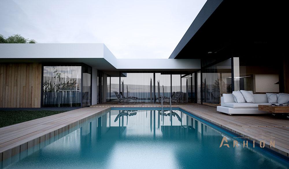 1. Проект одноэтажного дома в стиле хай-тек с плоской кровлей , N-245, площадью - 244 кв c терассой, гаражом