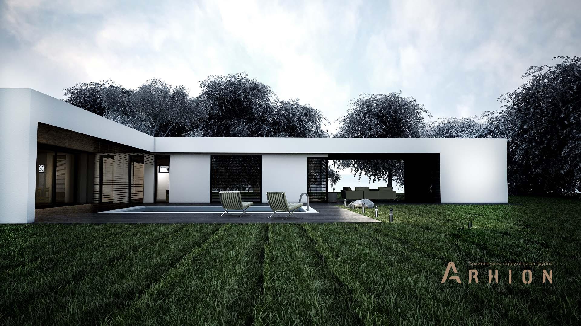 3. Проект одноэтажного дома в стиле хай-тек с плоской кровлей , N-246, площадью - 226 кв c терассой, гаражом