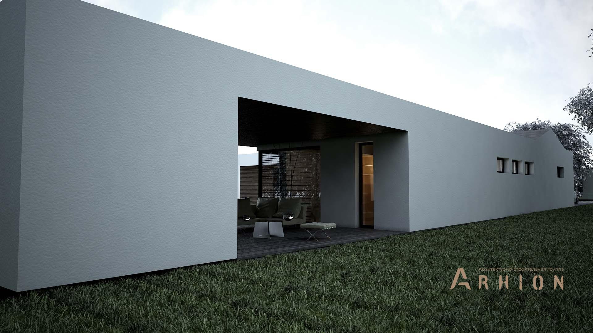 2. Проект одноэтажного дома в стиле хай-тек с плоской кровлей , N-246, площадью - 226 кв c терассой, гаражом