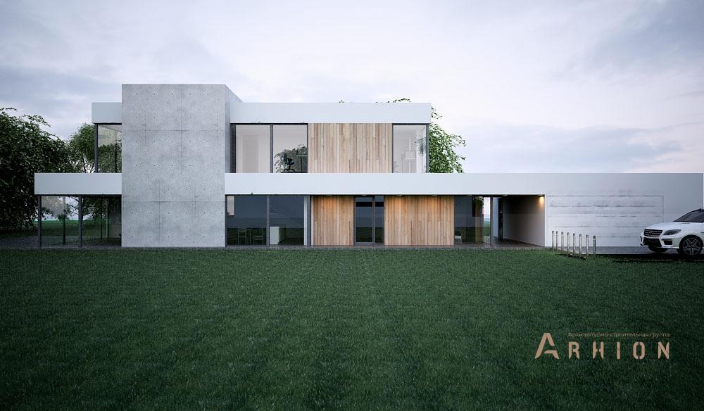 2. Проект двухэтажного дома в стиле хай-тек с плоской кровлей , N-251, площадью - 419 кв c терассой, гаражом