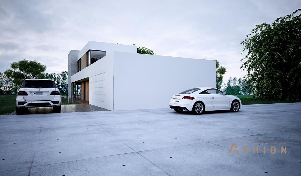 3. Проект двухэтажного дома в стиле хай-тек с плоской кровлей , N-251, площадью - 419 кв c терассой, гаражом