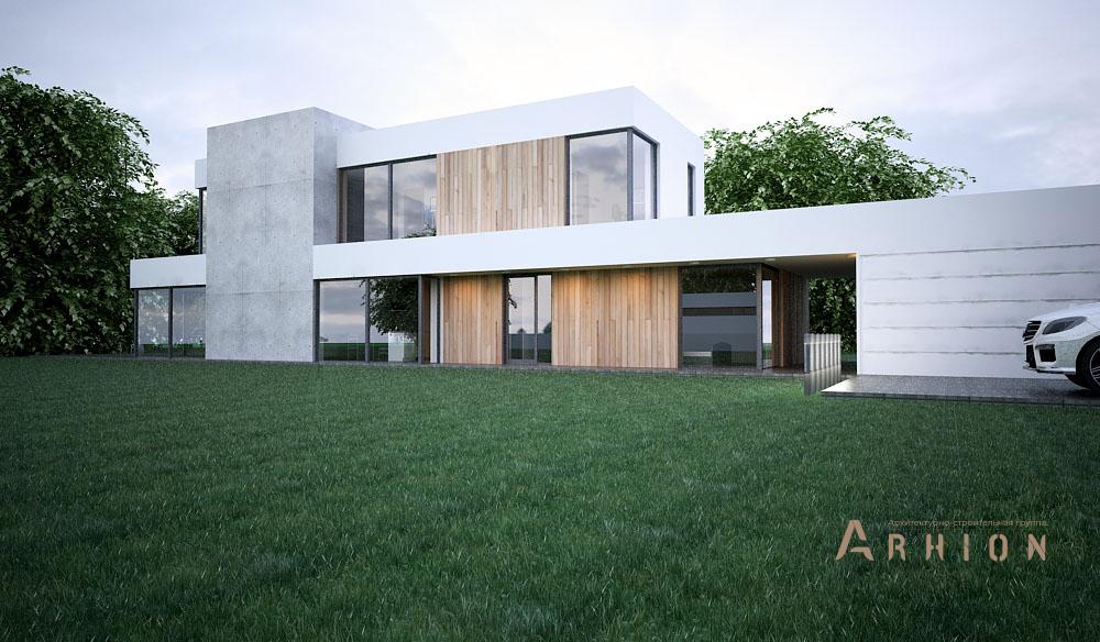 1. Проект двухэтажного дома в стиле хай-тек с плоской кровлей , N-251, площадью - 419 кв c терассой, гаражом