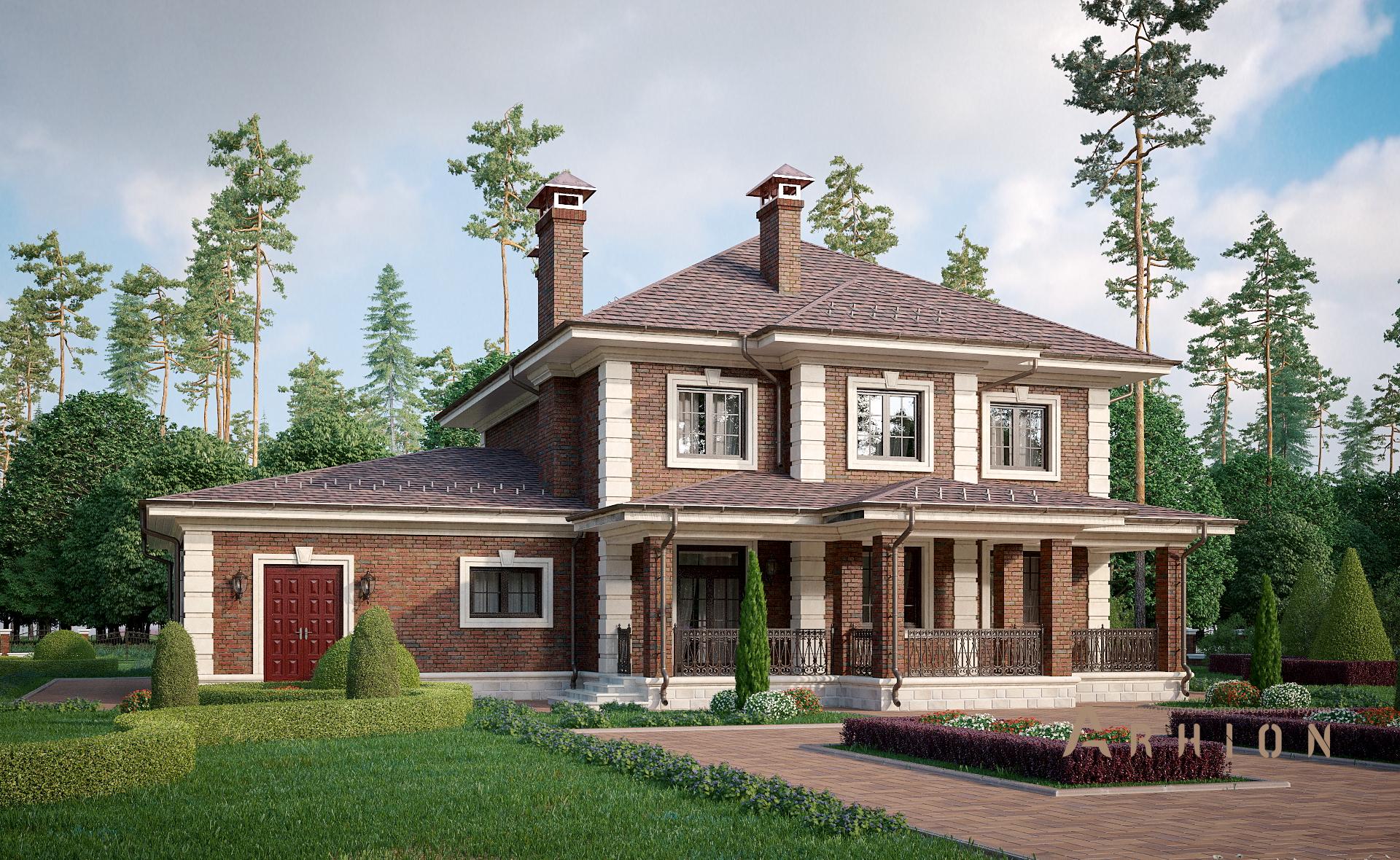 4. Проект двухэтажного дома в английском стиле с четырехскатной, N-252, площадью - 310 кв c гаражом