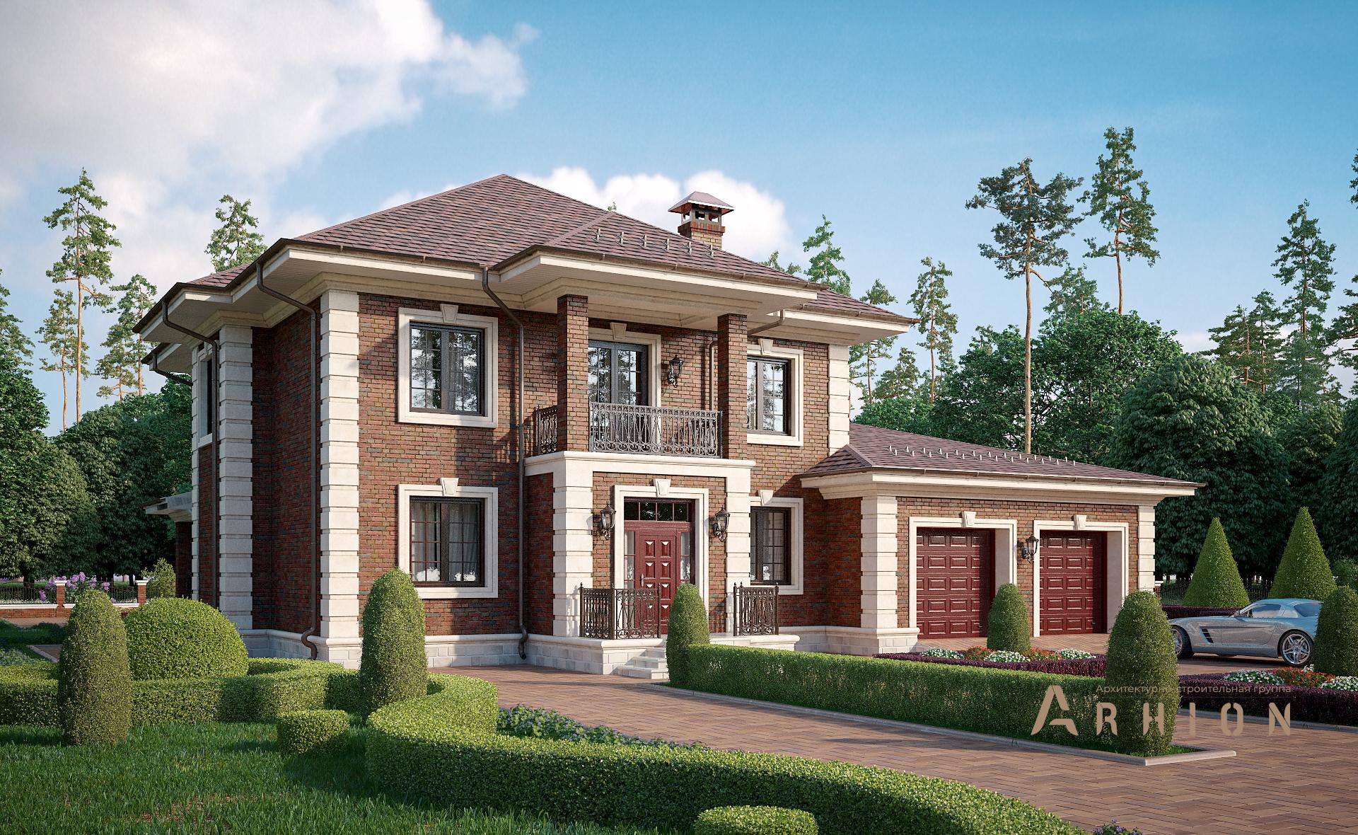 2. Проект двухэтажного дома в английском стиле с четырехскатной, N-252, площадью - 310 кв c гаражом