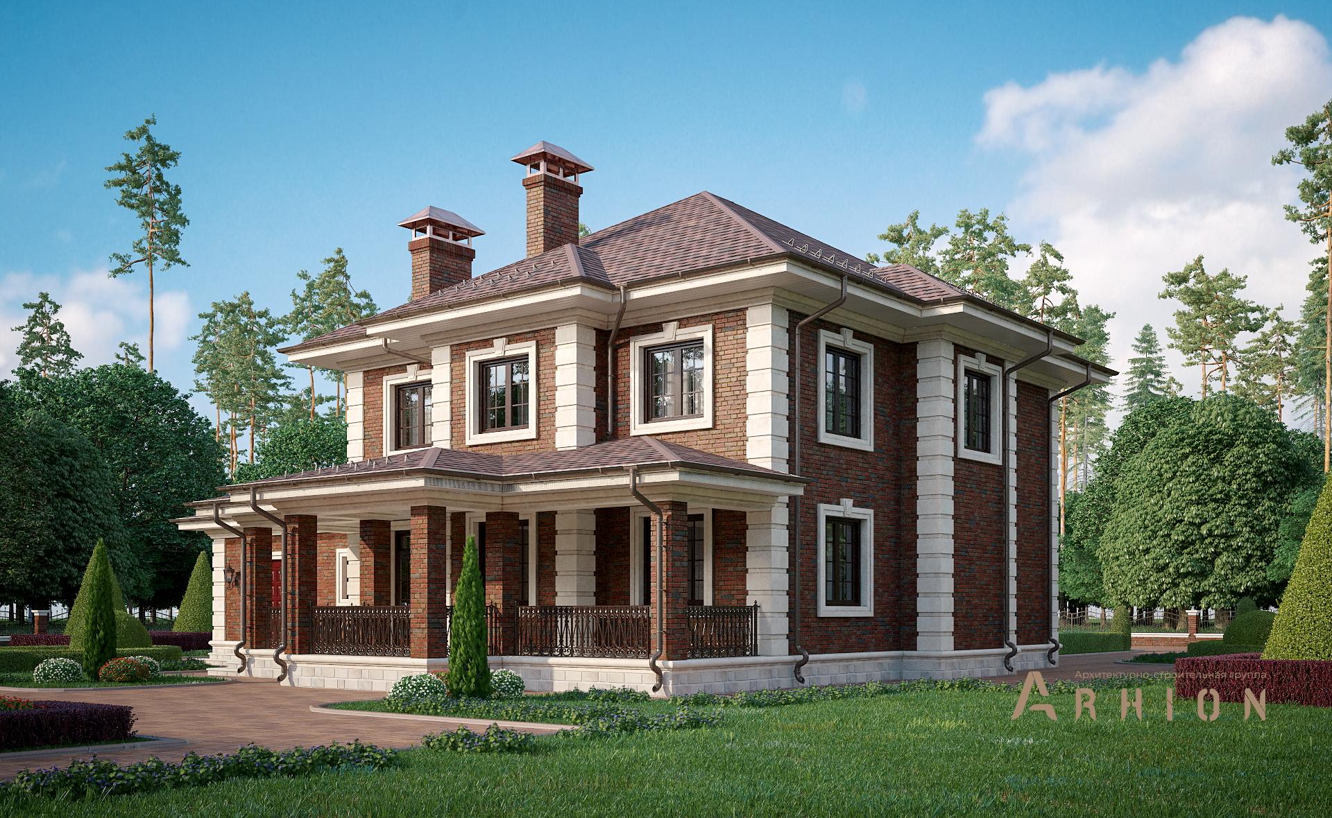 5. Проект двухэтажного дома в английском стиле с четырехскатной, N-252, площадью - 310 кв c гаражом