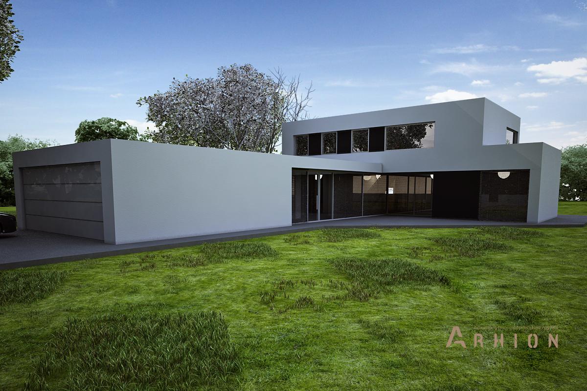 1. Проект двухэтажного дома в стиле минимализм с плоской кровлей , N-255, площадью - 254 кв c терассой, гаражом