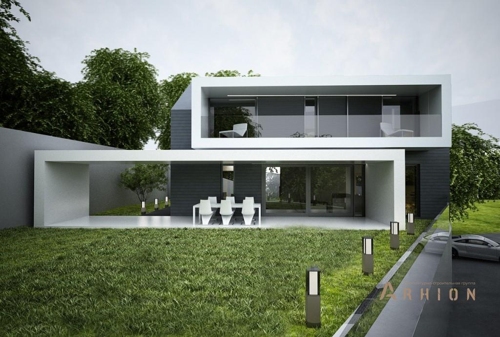 1. Проект двухэтажного дома в стиле хай-тек с плоской кровлей , N-257, площадью - 257 кв