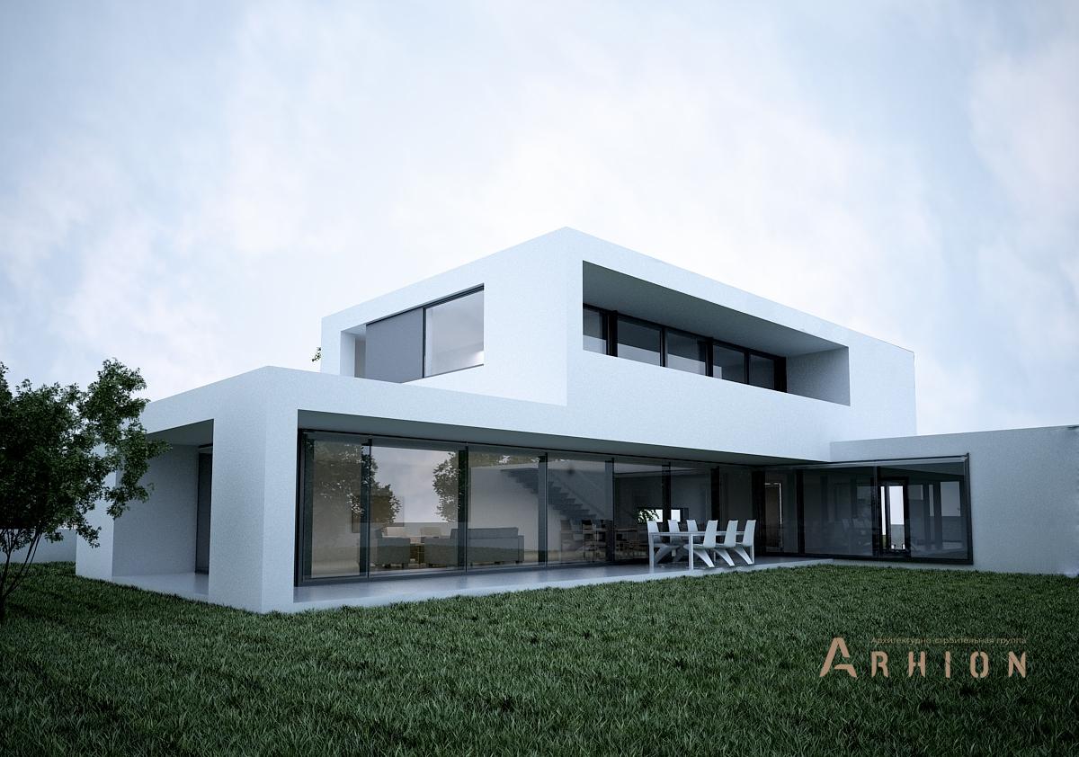 2. Проект двухэтажного дома в стиле минимализм с плоской кровлей , N-279, площадью - 279 кв c терассой, гаражом