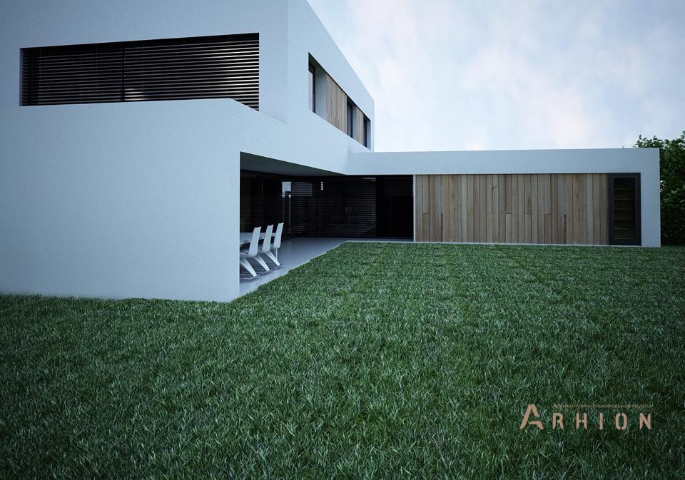 5. Проект двухэтажного дома в стиле минимализм с плоской кровлей , N-279, площадью - 279 кв c терассой, гаражом