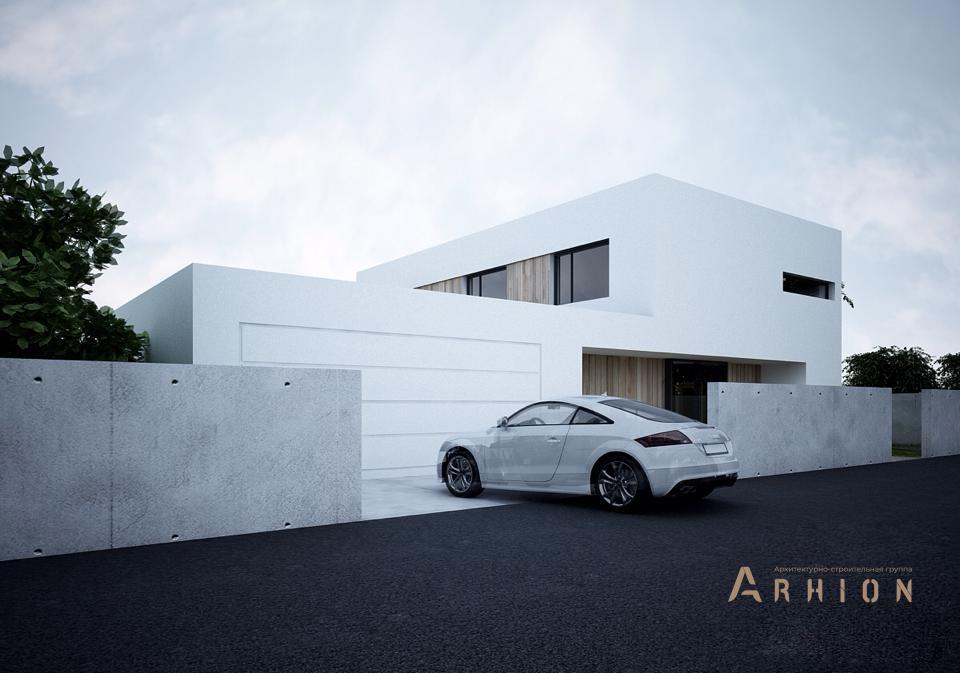 6. Проект двухэтажного дома в стиле минимализм с плоской кровлей , N-279, площадью - 279 кв c терассой, гаражом