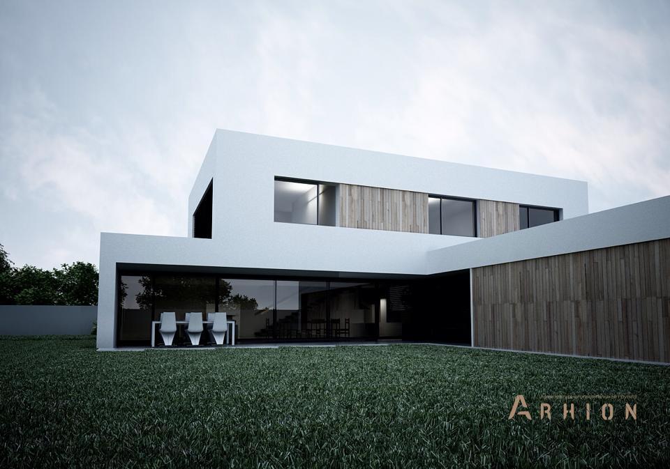 8. Проект двухэтажного дома в стиле минимализм с плоской кровлей , N-279, площадью - 279 кв c терассой, гаражом