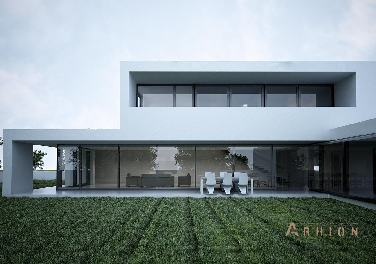 1. Проект двухэтажного дома в стиле минимализм с плоской кровлей , N-279, площадью - 279 кв c терассой, гаражом