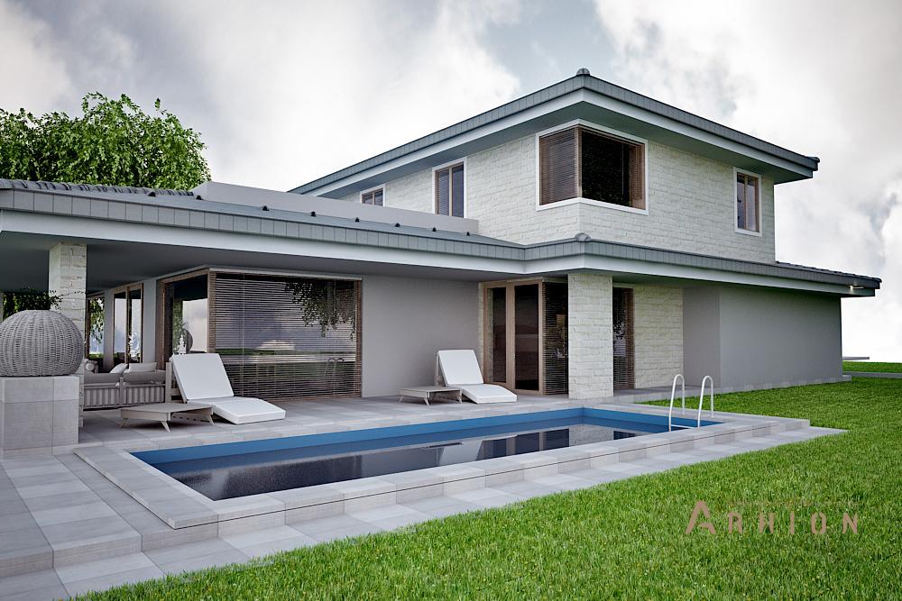 2. Проект двухэтажного дома в современном стиле с четырехскатной, N-316, площадью - 315 кв c цокольным этажом