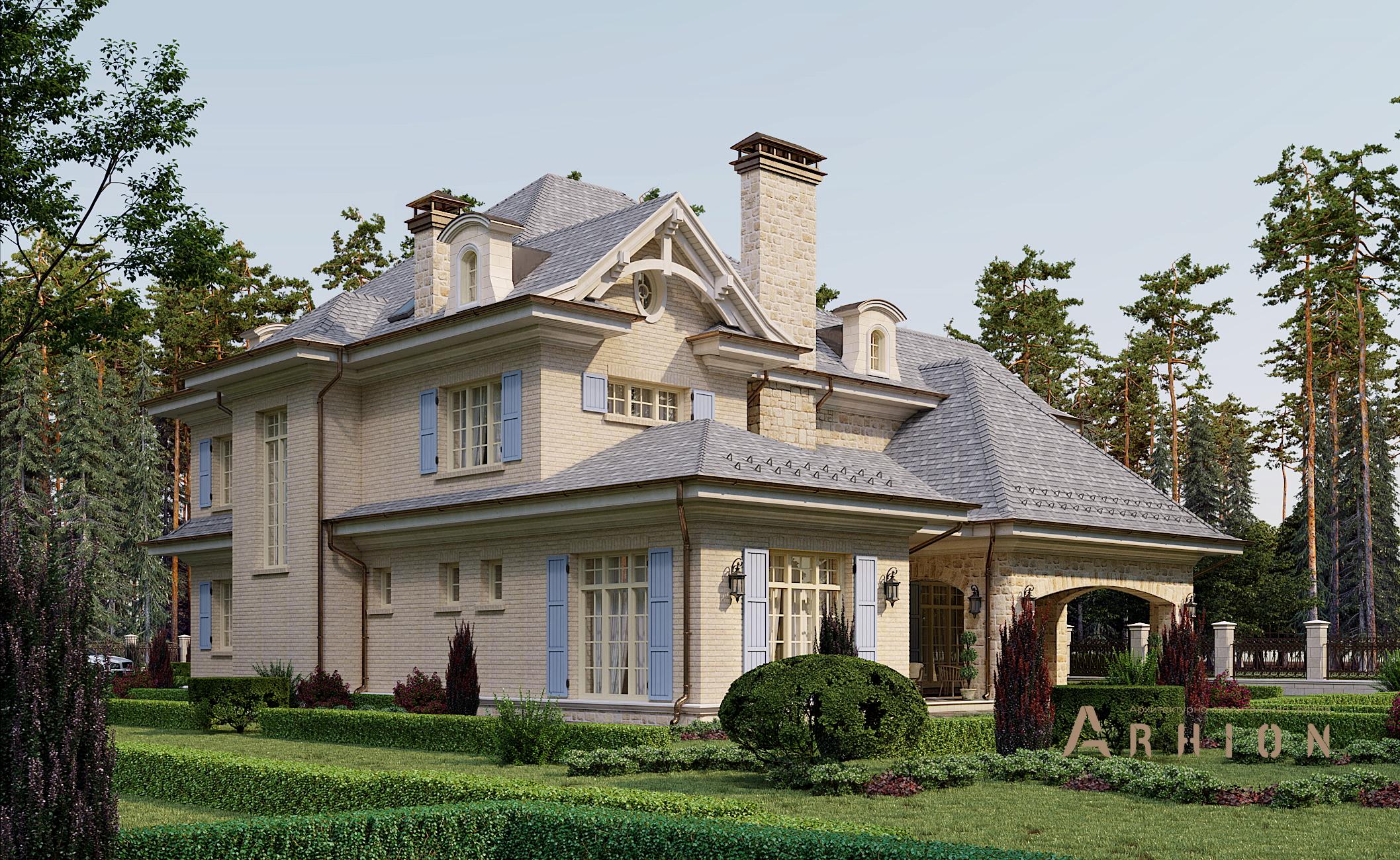 2. Проект двухэтажного дома в прованском стиле с многоскатной кровлей, N-318, площадью - 435 кв