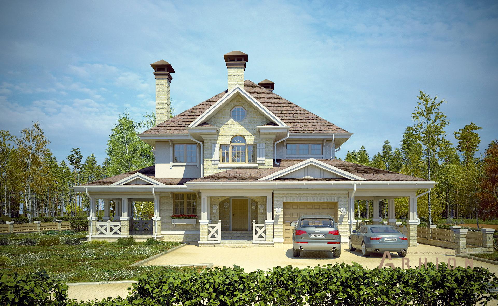 4. Проект двухэтажного дома в прованском стиле с многоскатной кровлей, N-320, площадью - 302 кв c гаражом