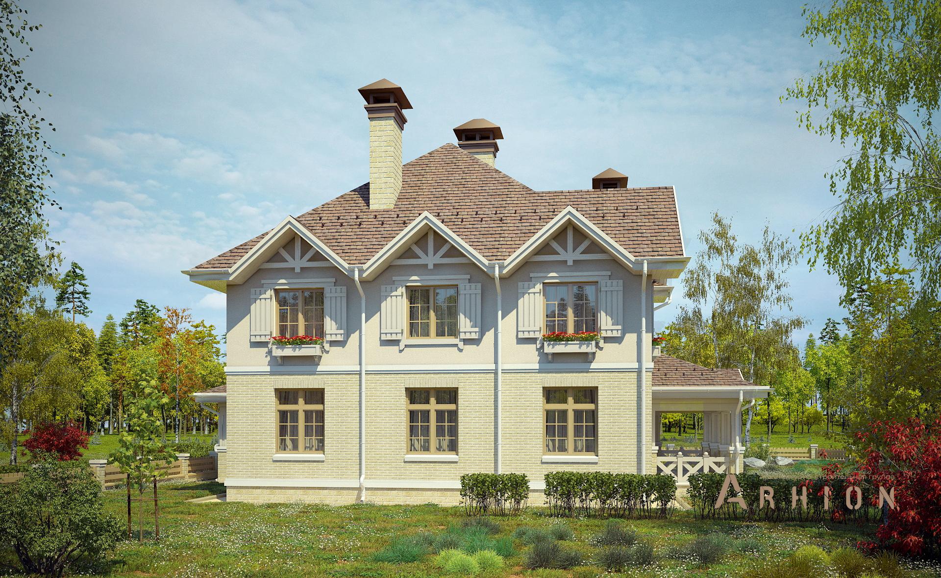 5. Проект двухэтажного дома в прованском стиле с многоскатной кровлей, N-320, площадью - 302 кв c гаражом