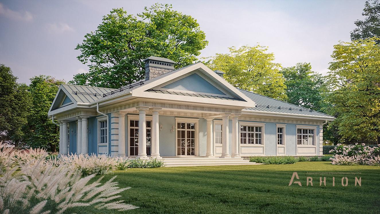 6. Проект одноэтажного дома в классическом стиле с многоскатной кровлей, N-321, площадью - 285 кв c терассой, гаражом