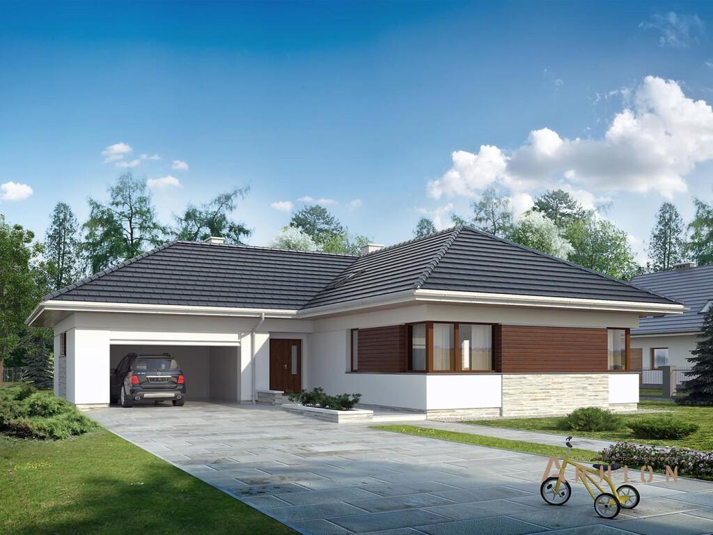 1. Проект одноэтажного дома в современном стиле с плоской кровлей , R-14-35, площадью - 146 кв c терассой, гаражом