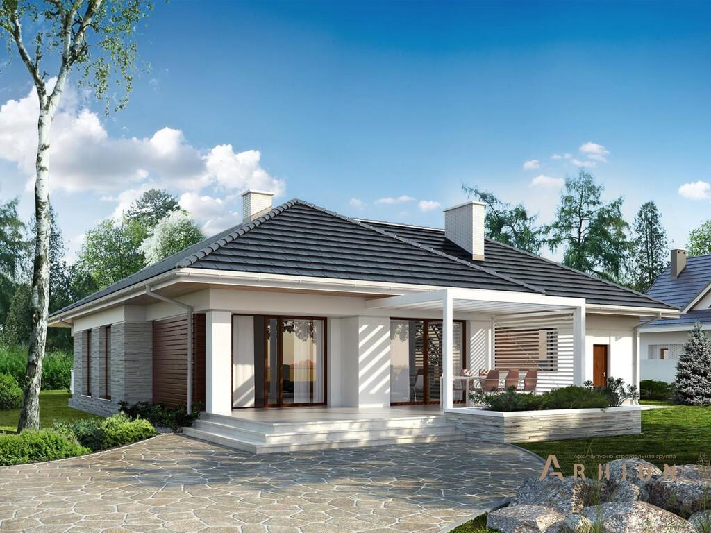 2. Проект одноэтажного дома в современном стиле с плоской кровлей , R-14-35, площадью - 146 кв c терассой, гаражом