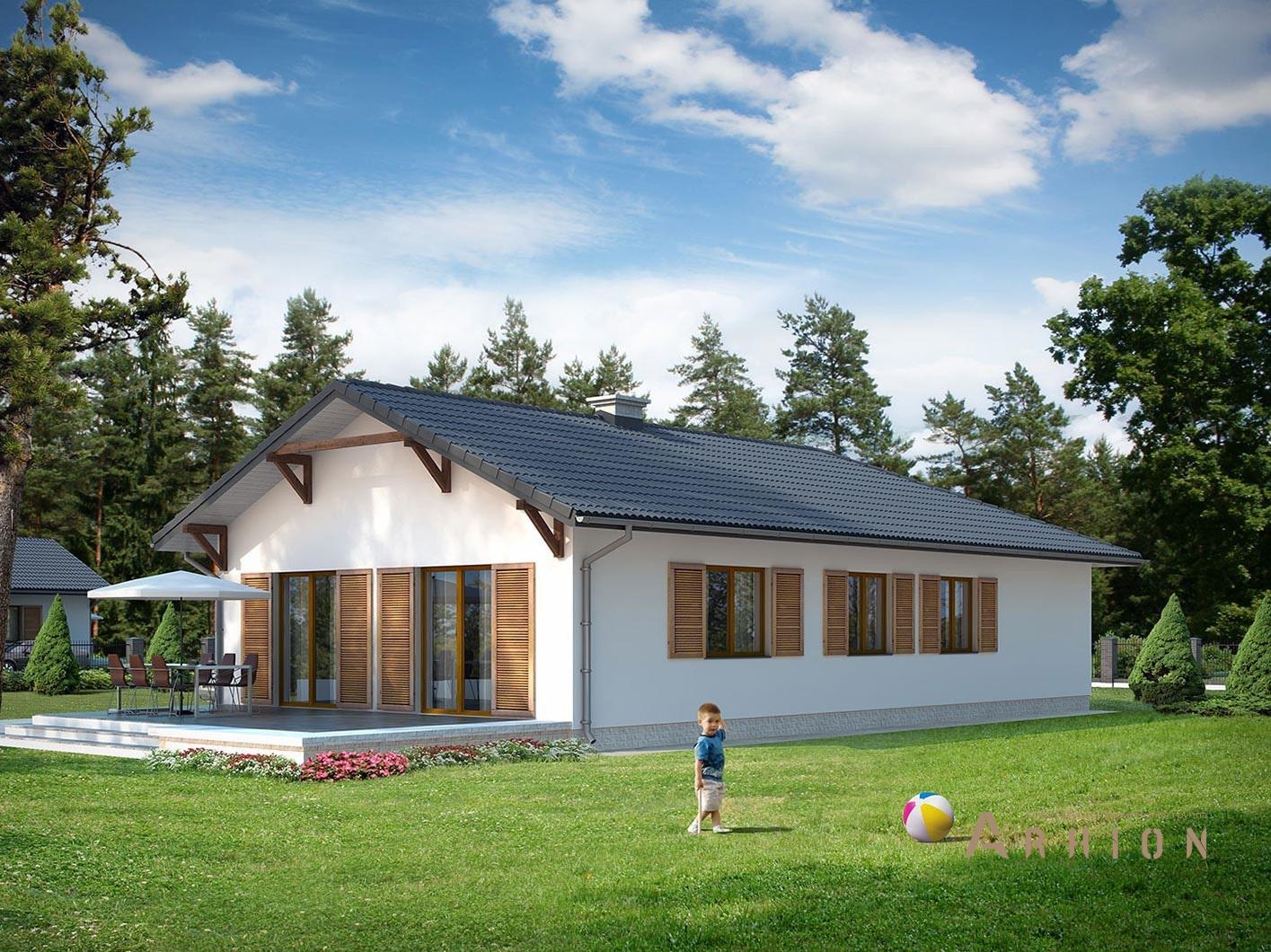 2. Проект одноэтажного дома в европейском стиле с плоской кровлей , R-14-39, площадью - 137 кв c терассой, гаражом