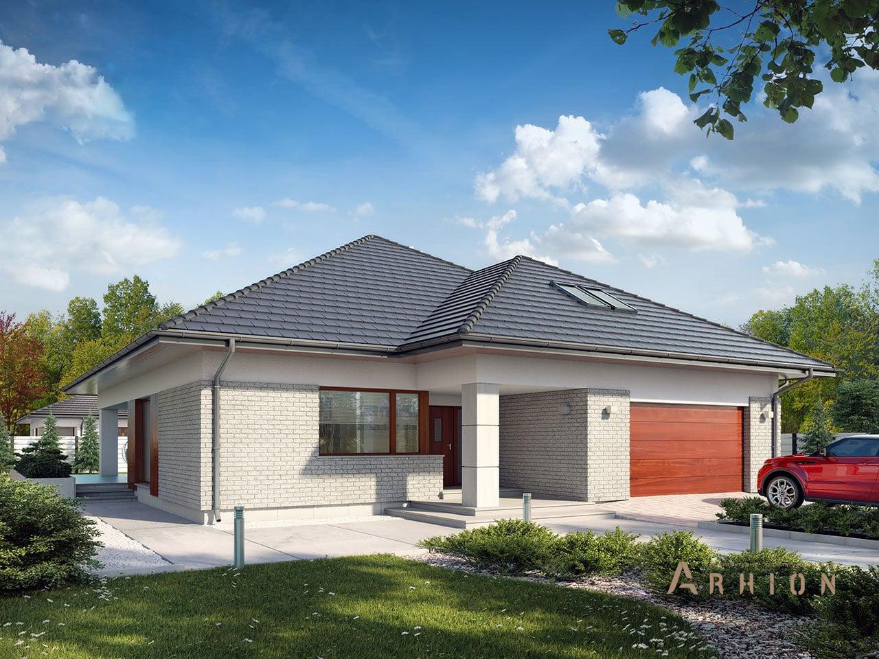 1. Проект одноэтажного дома в современном стиле с плоской кровлей , R-14-51, площадью - 223 кв c мансардой, терассой, гаражом