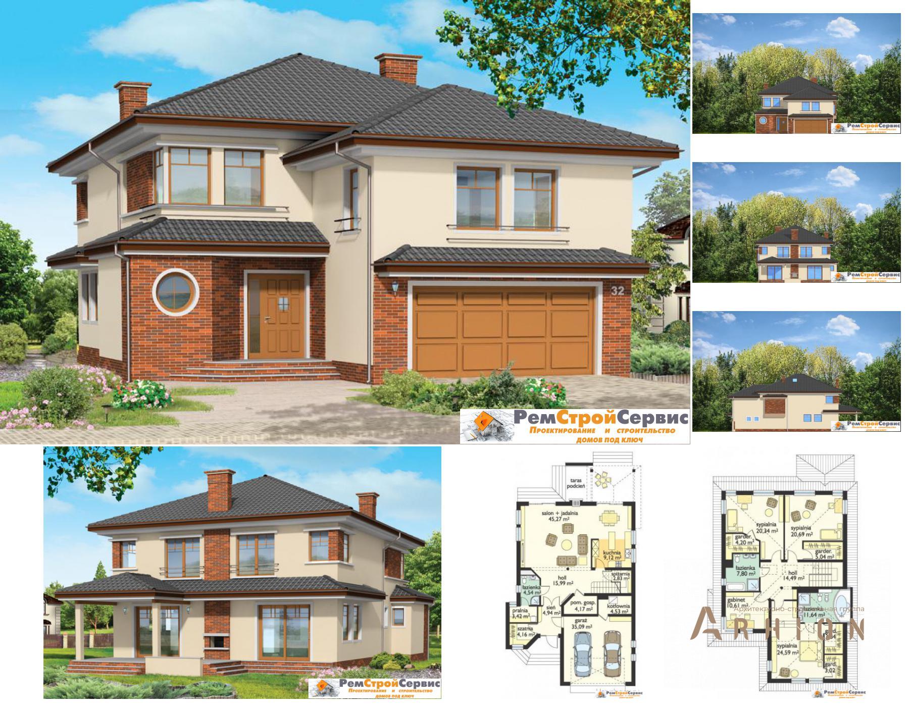1. Проект двухэтажного дома в современном стиле с четырехскатной, R-23-89, площадью - 314 кв c терассой, гаражом