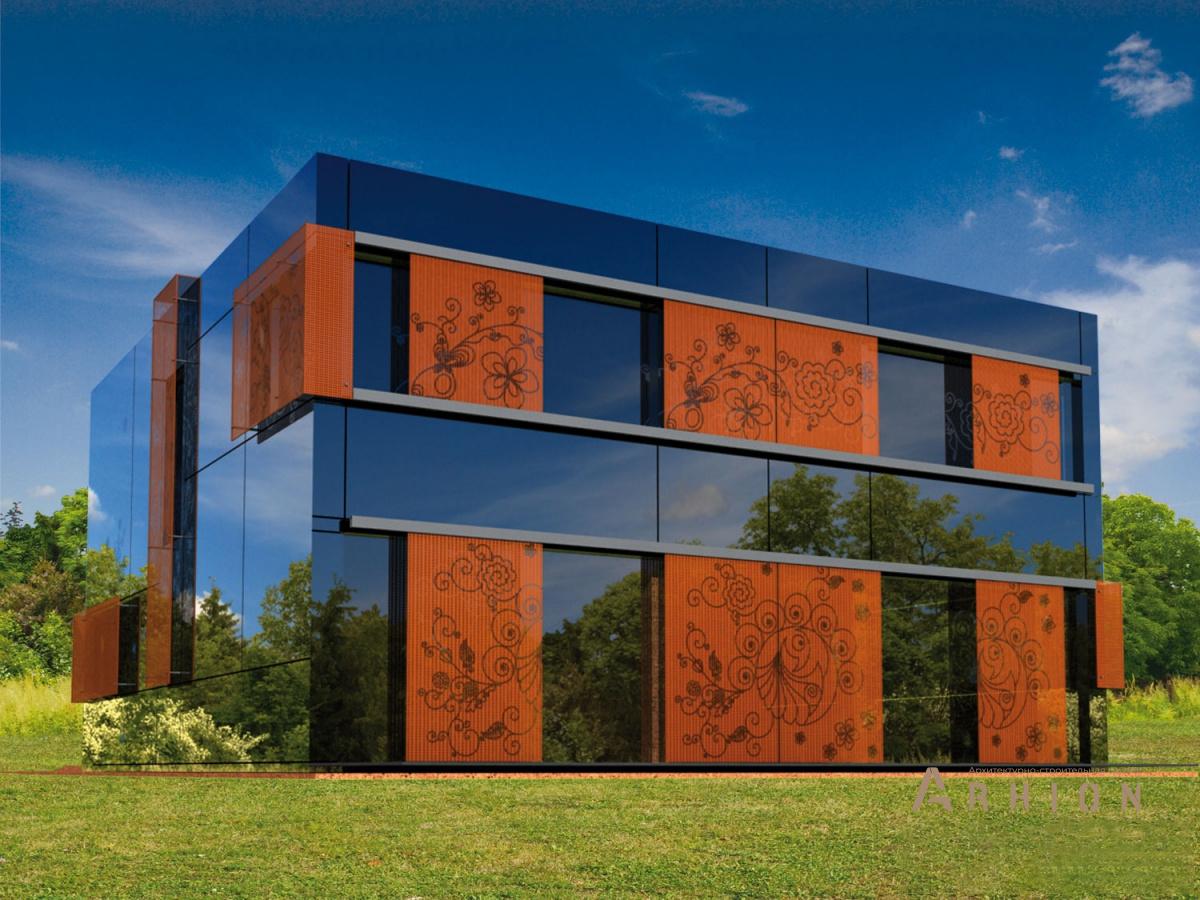 4. Проект двухэтажного дома в стиле хай-тек с плоской кровлей , R-48-25, площадью - 220 кв c балконом