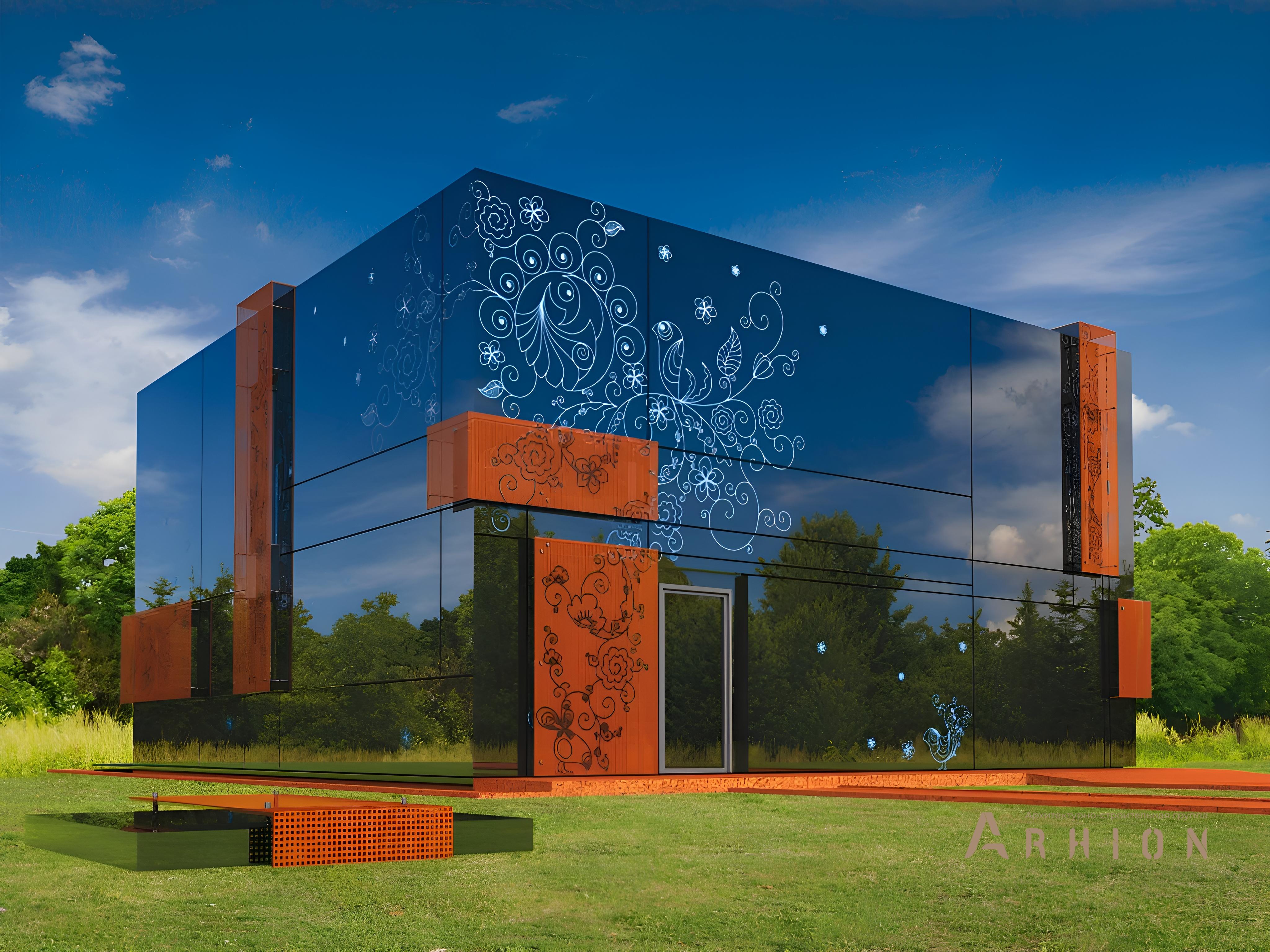 1. Проект двухэтажного дома в стиле хай-тек с плоской кровлей , R-48-25, площадью - 220 кв c балконом