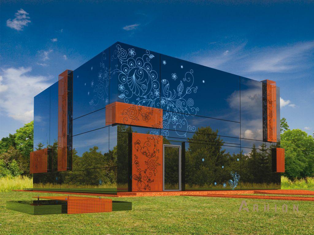 1. Проект двухэтажного дома в стиле хай-тек с плоской кровлей , R-48-25, площадью - 220 кв c балконом