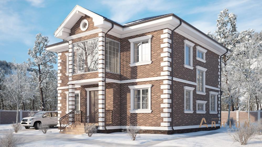 1. Проект двухэтажного дома в современном классическом стиле с четырехскатной, rs-260, площадью - 201 кв c терассой, балконом, эркером