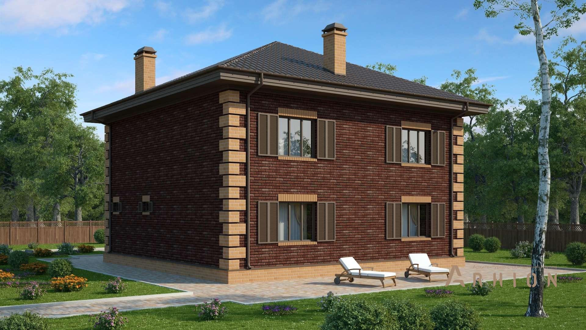 3. Проект двухэтажного дома в английском стиле с многоскатной кровлей, s-196-1, площадью - 196 кв c цокольным этажом